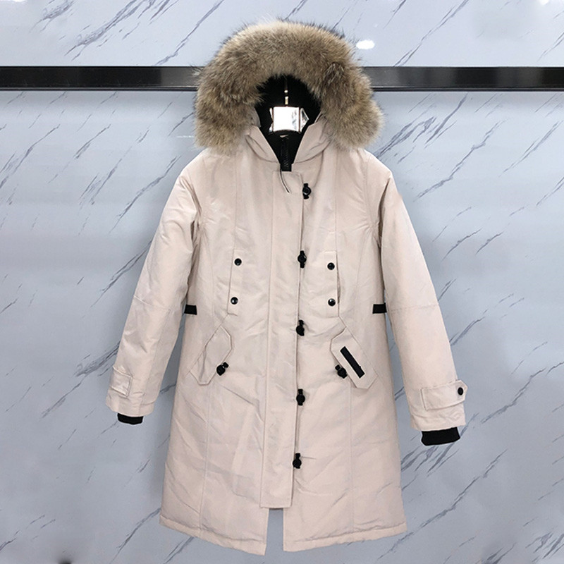 

Down jacket women winter coats Parkas classic outdoor cold and warm thick with Map Embroidery Long trench coat high-quality vaacss Outerwear Fur collar jackets, White