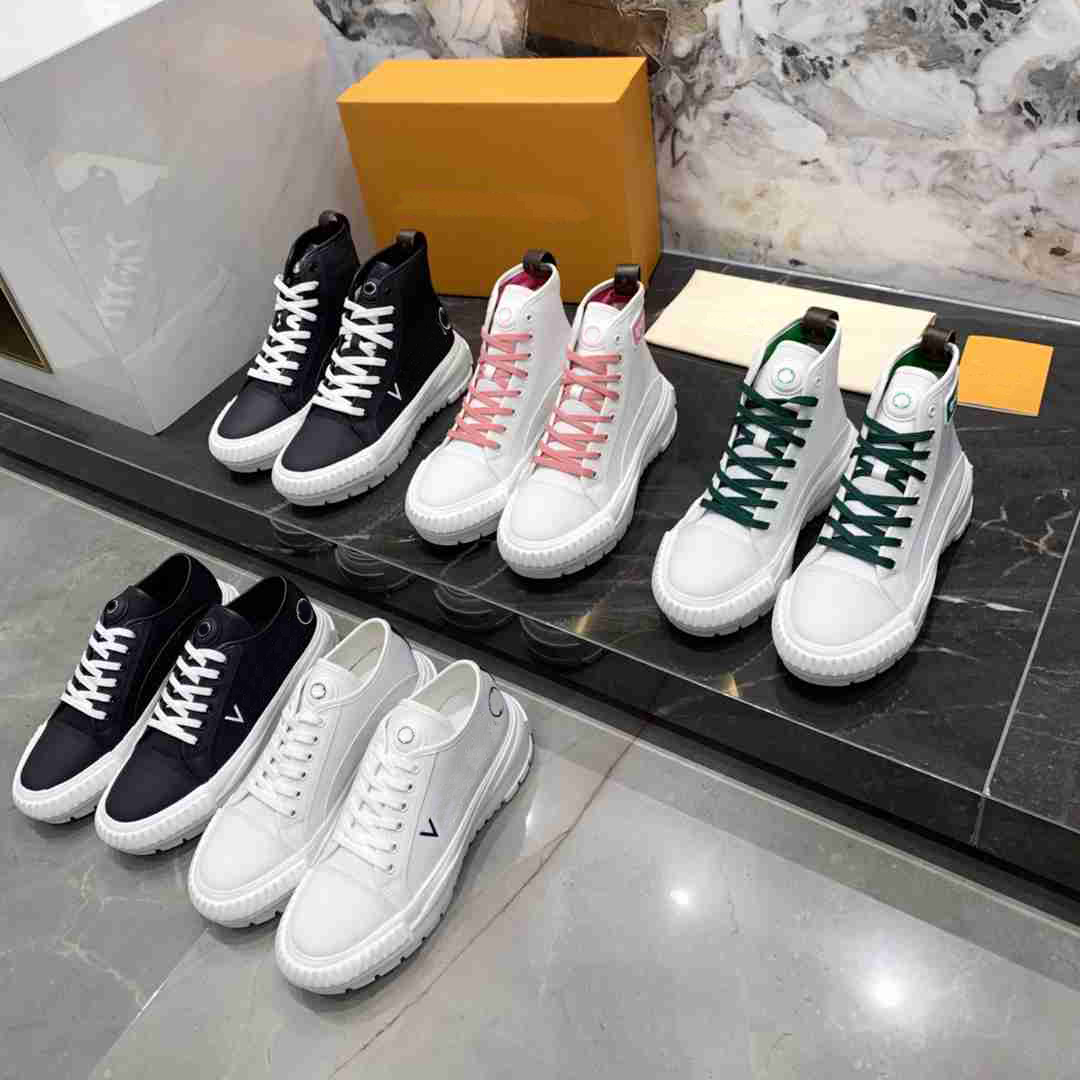 

Squad Casual Shoes Women Platform Cotton Sneakers Luxury Designer Monogram Canvas Trainers Fashion Chunky Boot Treaded Rubber Outsole Shoe
