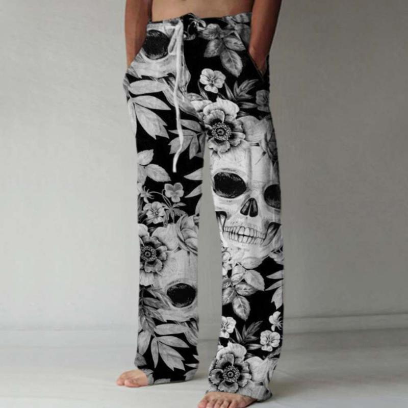 

Men's Pants Hawaiian Printed Casual Long Fashion All-match High Quality Large Size Straight Fall 2021, Black