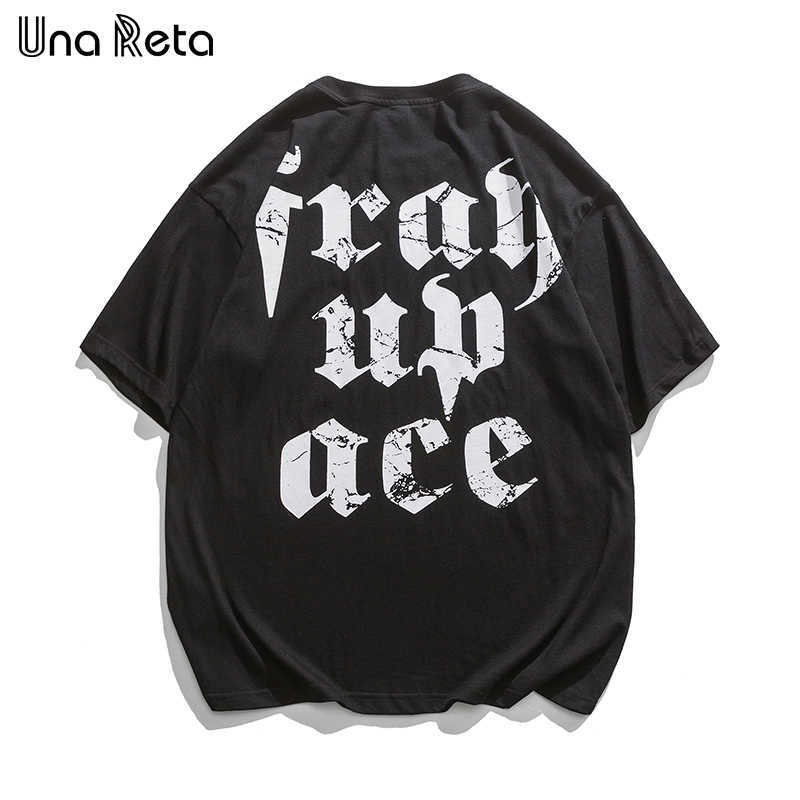 

Una Reta Summer T-shirt Men Casual Short Sleeve Women's Crop top Hip hop Letter print Couple Oversized 210629, Black