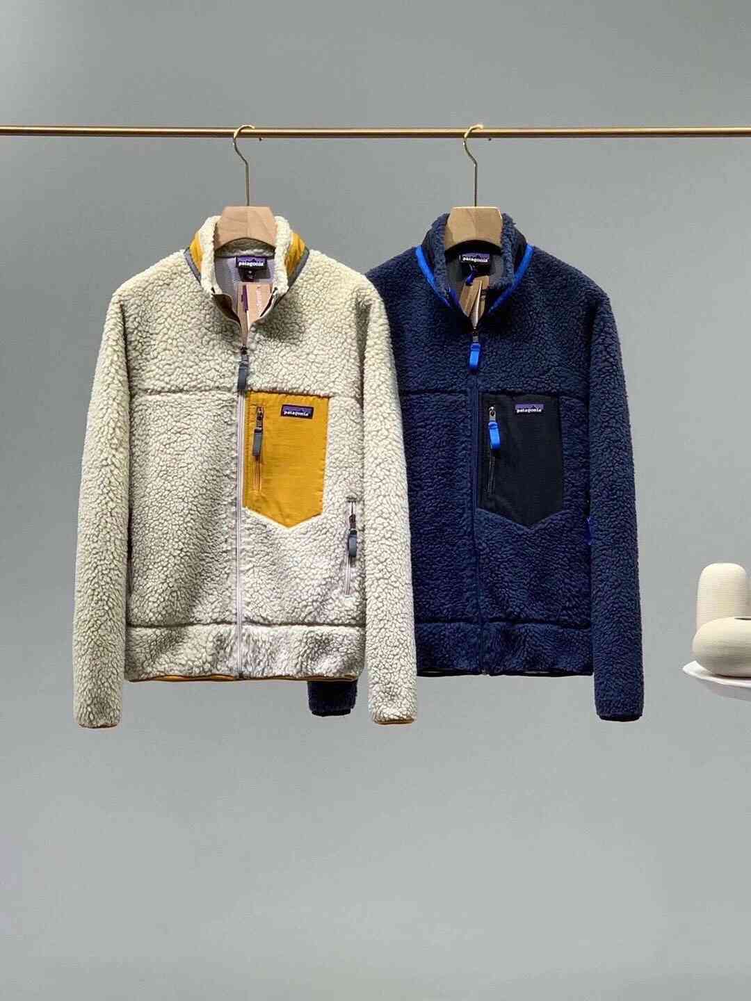 

PATAGONIA Thick warm Classic Retro-X autumn winter couple models lamb cashmere fleece coat for men women 7448, Khaki/yellow pocket