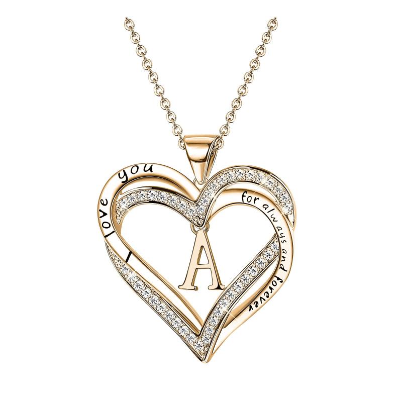 

Chains Collares Para Mujer Women's Fashion Heart Letter Necklace A-z Alphabet 26 Letters Hollow Love Clavicle Neck Chain Collier, Silver