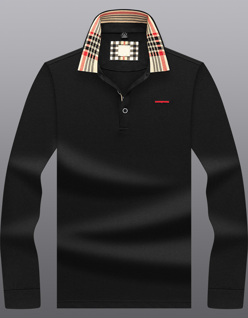 

Men's T-shirt fashion designer cotton polo shirt solid color long sleeve top slim fit breathable Street shirts, Khaki