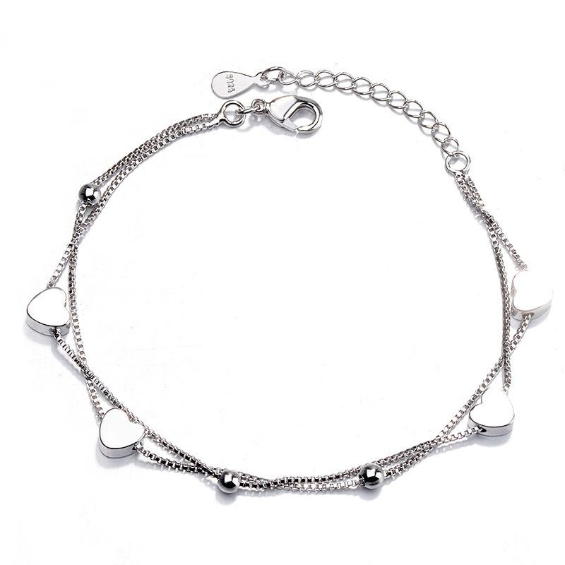 

Charm Bracelets Double Decker Heart Minimalist Style Silver Plated Bracelet Fashion Luxury Jewelry Adjuestable Bangle For Women Gift
