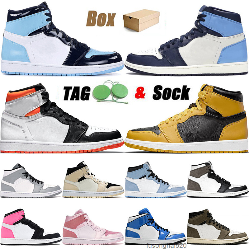 

With Box 2021 Top Quality Basketball Shoes 1 1s Men Women High Obsidian UNC Patent Pollen Electro Orange Smoke Grey Trainers Outdoor JORDÁN, C51 university blue 36-46