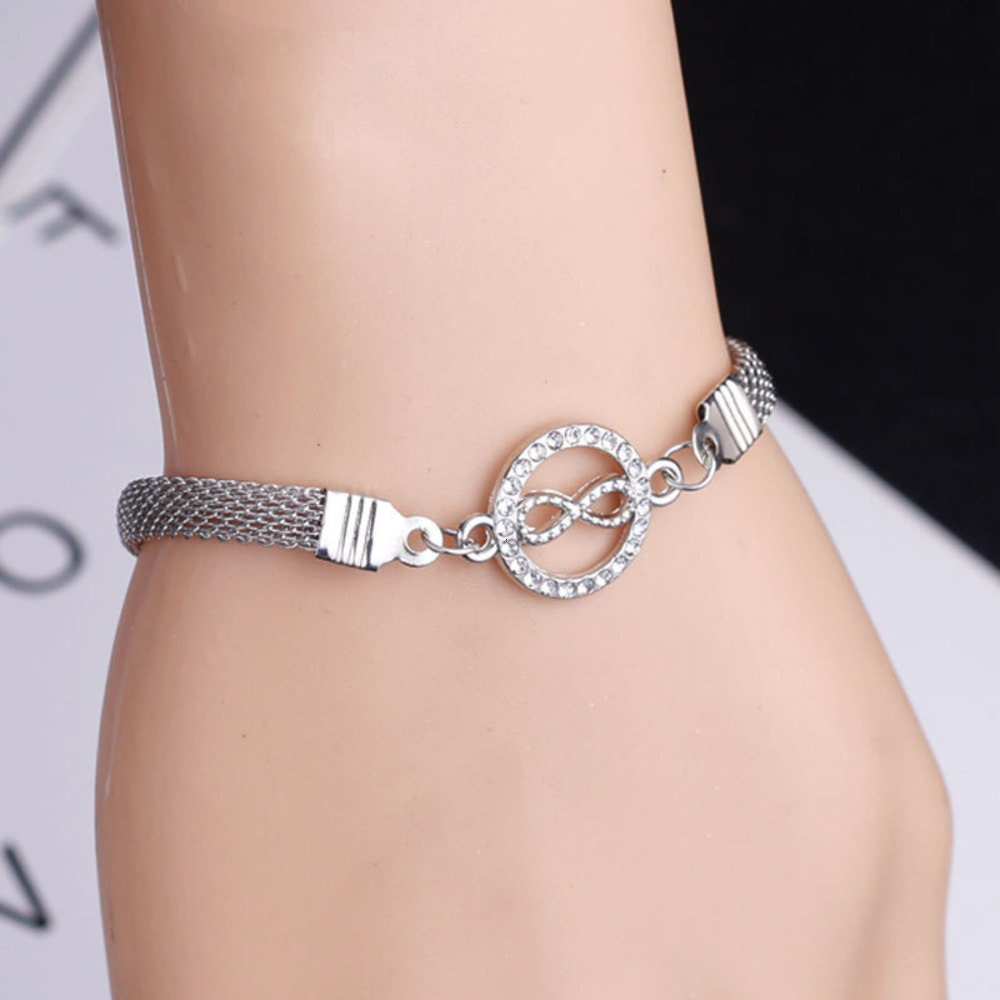 

Hand catenary 8-character Bracelet simple fashion infinite Diamond Silver Plated hand jewelry, Black