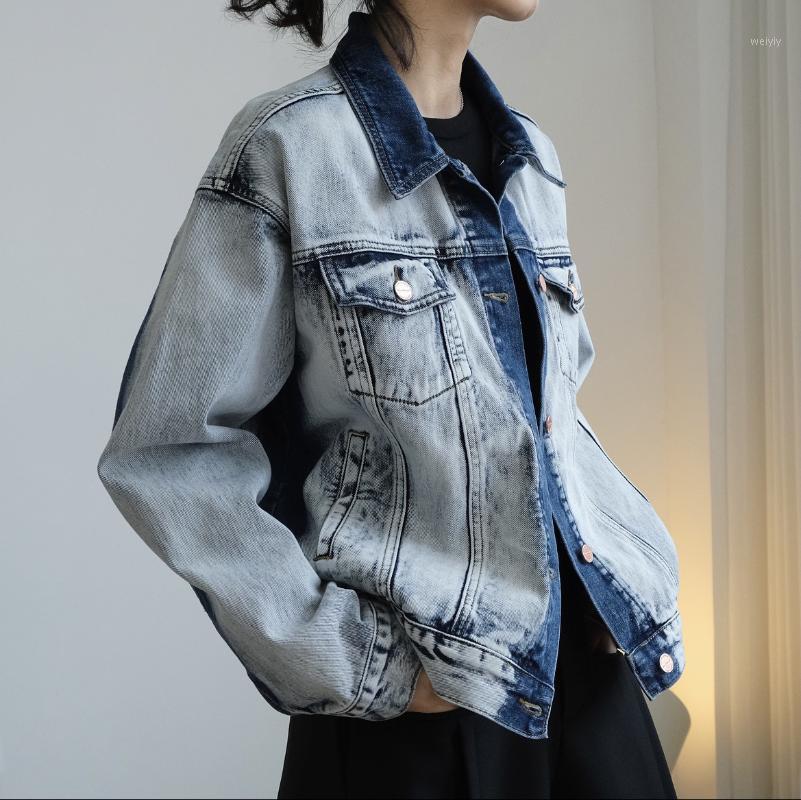 

Women' Jackets Washed Denim Jacket Women Clothes 2021 European Outerwear & Coats Vintage Loose Slim Casual Long Sleeve Jeans Coat Female To, Blue