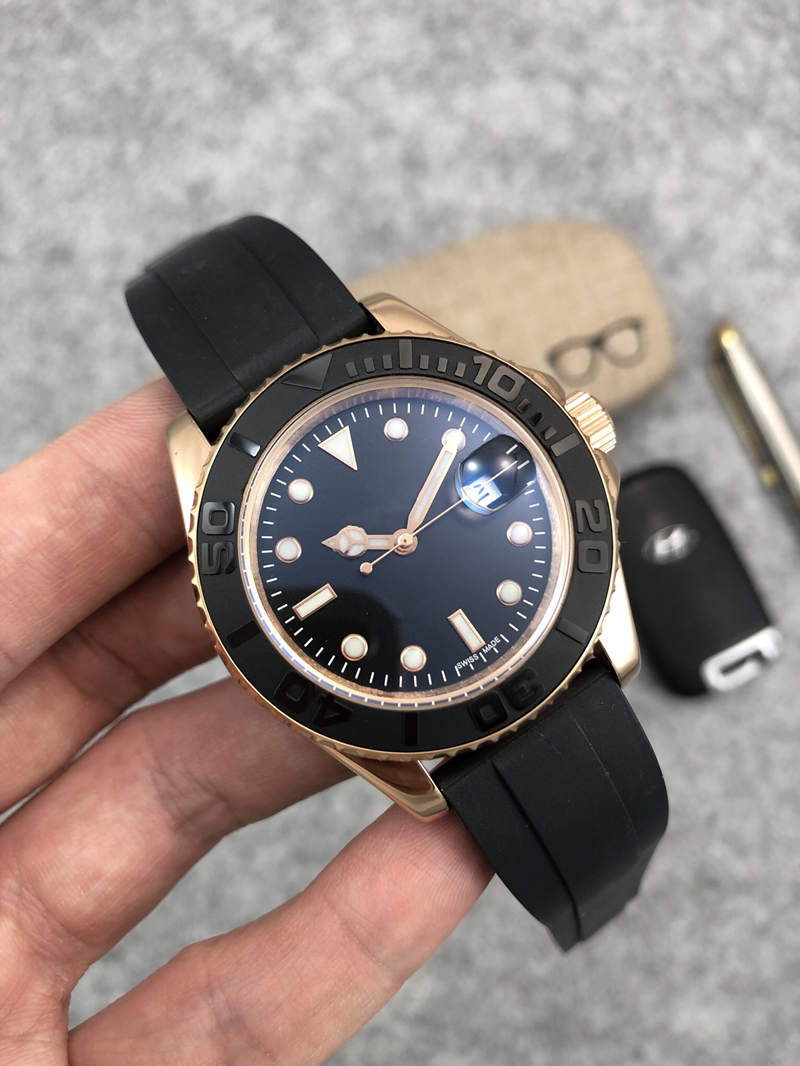 

Fashion high quality classic leisure men's watch, 40MM rubber strap sport waterproof automatic mechanical movement, Slivery;brown