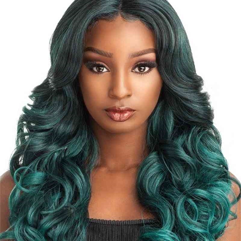 

model Dream green fashion long curly head set water ripple wig, A816