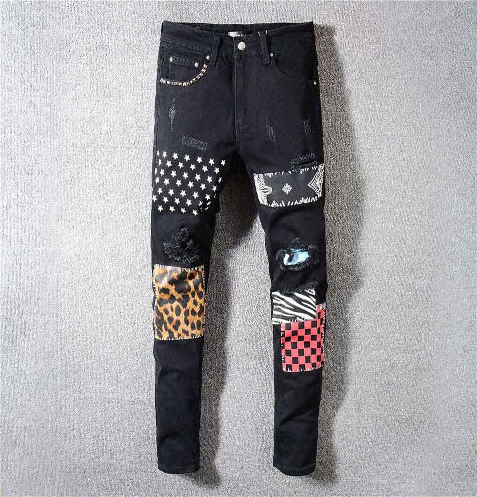 

21ss Mens Jeans Hip Hop Stylist Pants Distressed Ripped Biker Slim Fit Motorcycle Denim Jean Size 28-40, Blue