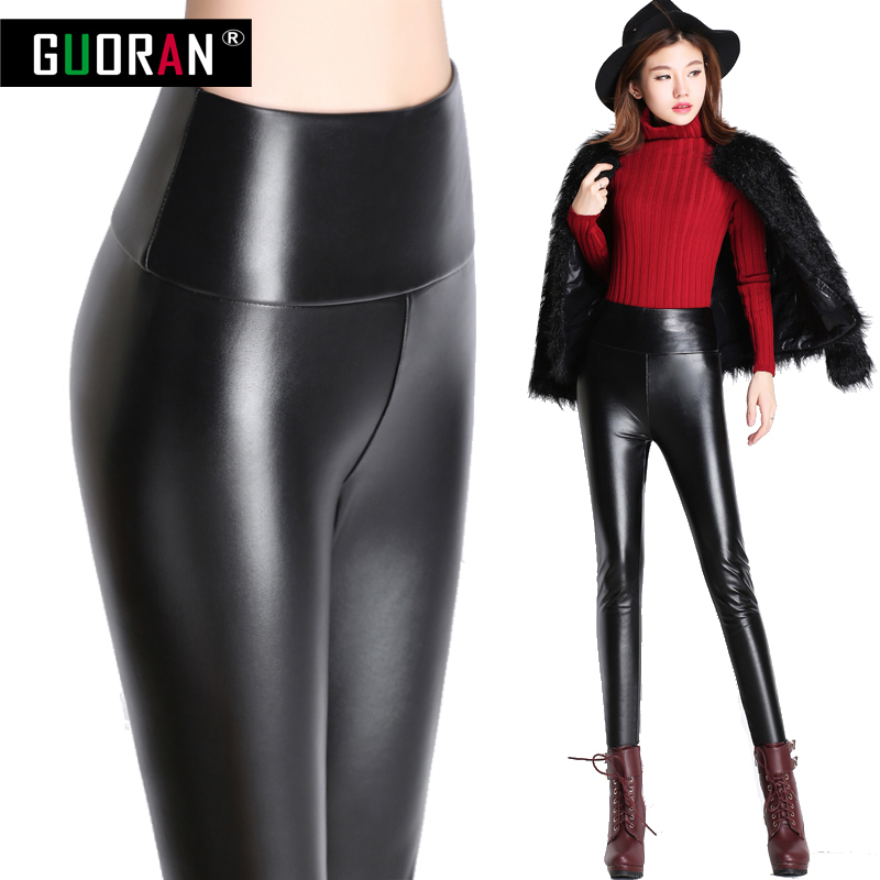 

Faux leather pants women plus size 3xl 4xl patchwork office skinny elastic high waist warm PU leggings female pencil pants 210519, Black thin
