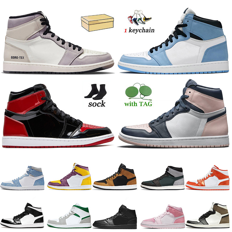

Fashion Mens Jumpman OG Basketball Shoes 1 1s Patent Bred High Element Light Bone Bubble Gum UNC Hyper Royal University Blue Wheat Women Sneakers With Box Socks 2022, B8 mid dutch green 36-40