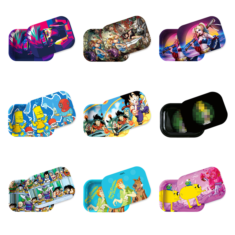 

2021 Iron Plate Storage Tray Cigarette Essential Accessories Rolling Trays 18cm*14cm*2cm With the magnetic cover plates Pattern