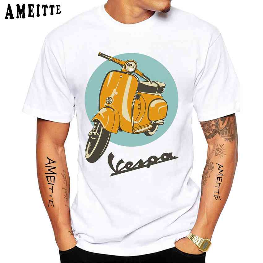

T shirt Summer Men's Short Sleeve Harajuku Retro Classic Scooter Print Hip Hop Boy Casual White Tops Vintage Man Tees, White;black