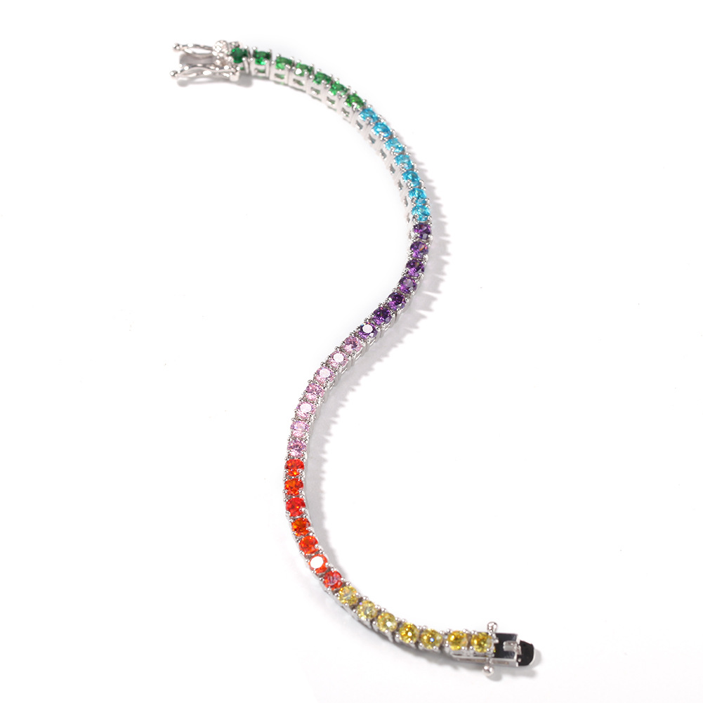 

Mens Gold Tennis Bracelets Rainbow Colorful Iced Out Chain Silver Fashion Hip Hop Bracelet Jewelry