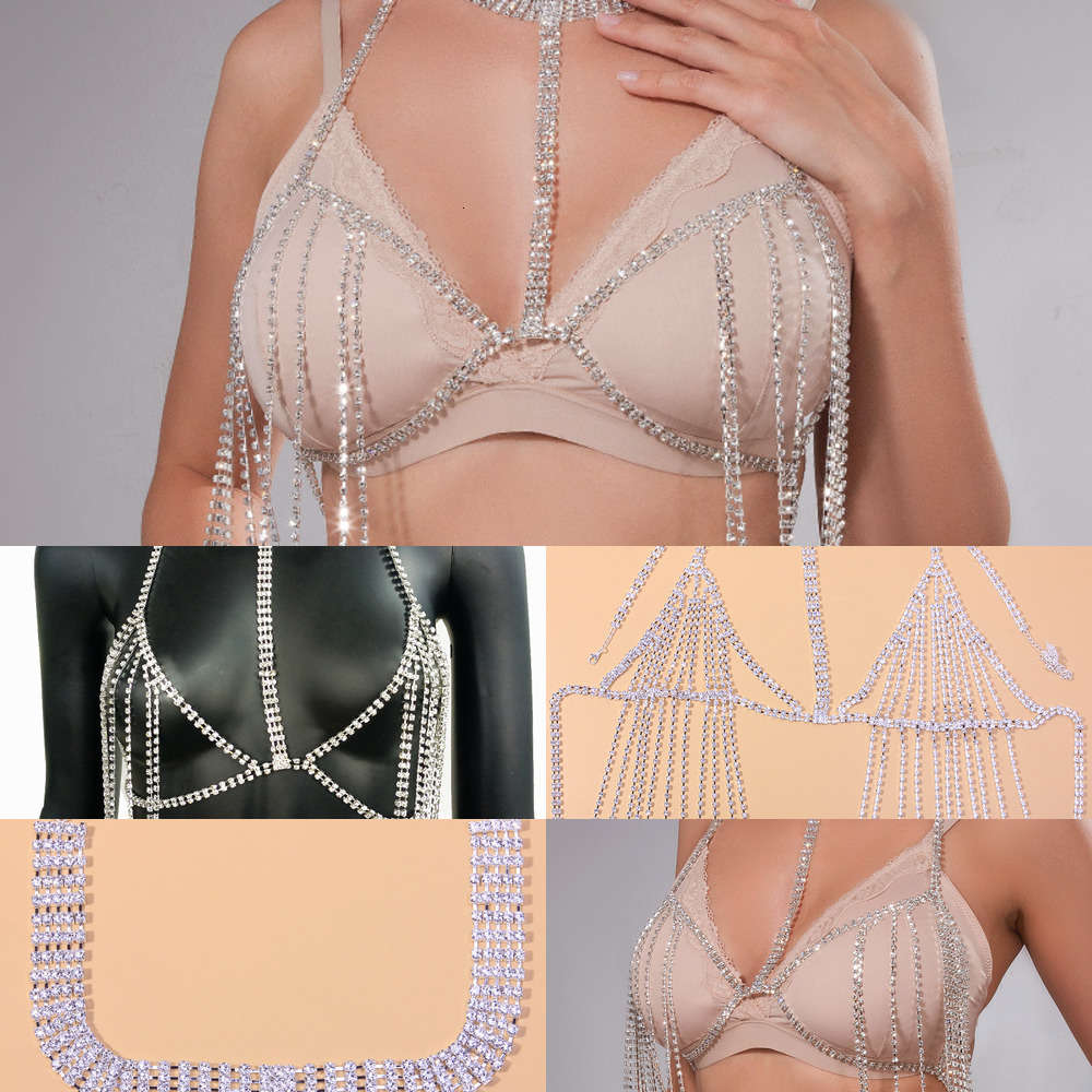 

neck sexy Hot cht selling nightclub tassel diamond jewelry female body chain, Silver
