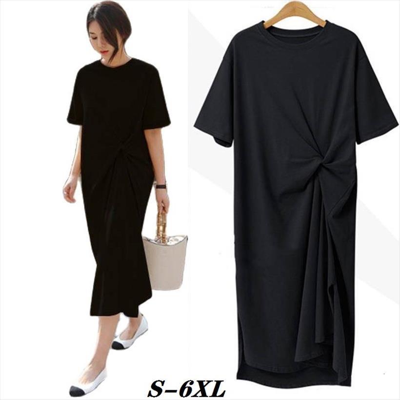 

korean version of sundresses summer womens dress fashion plus size casual slim long t shirt, Black;gray
