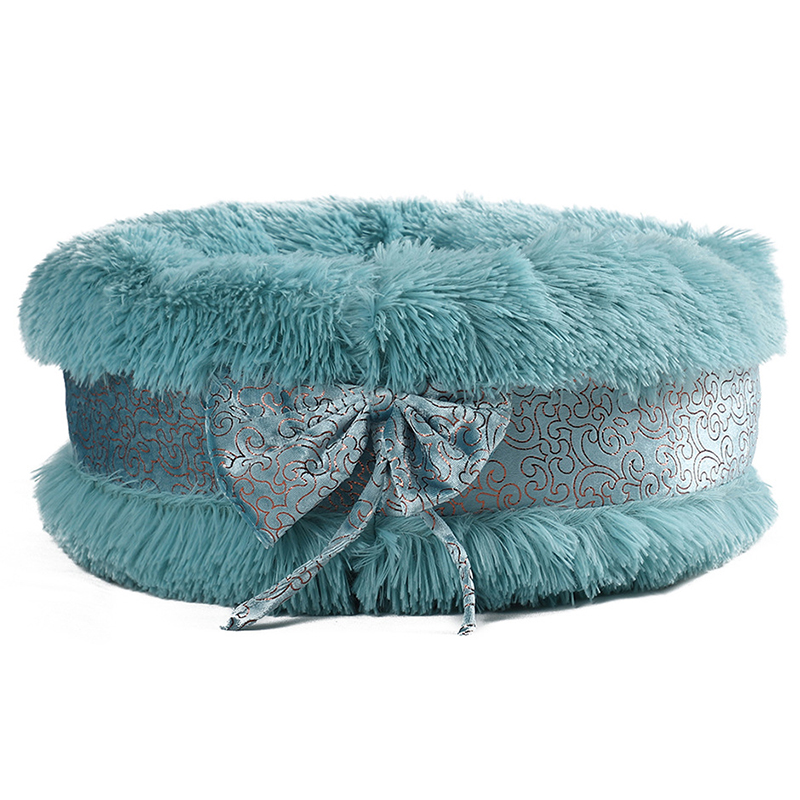 

ong Push er Soft Dogs Beds With Bow Pet Kenne ounger Fuffy Cat House Winter Warm Sofa Basket for Sma Medium arge Dogs, White