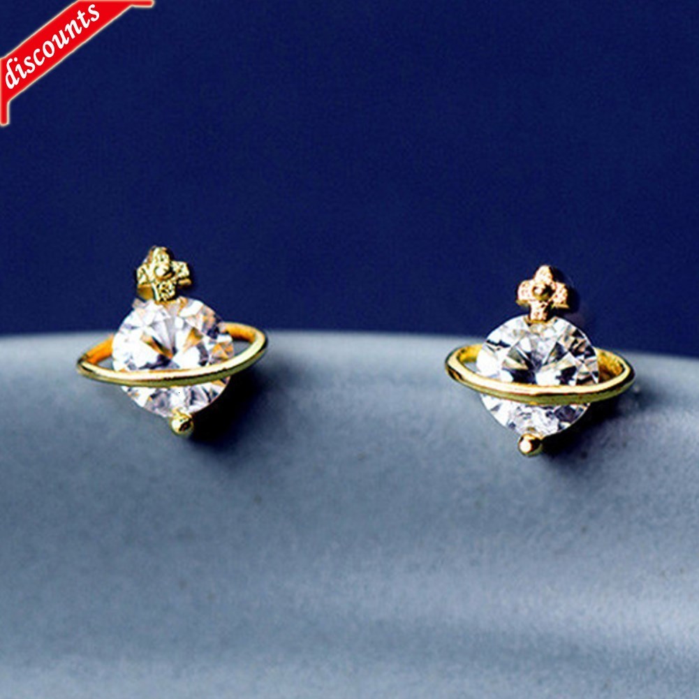 

Zircon inlaid universe Earrings female personality net red fashion Cute Mini fresh Mori star Saturn surround q3167, Golden;silver