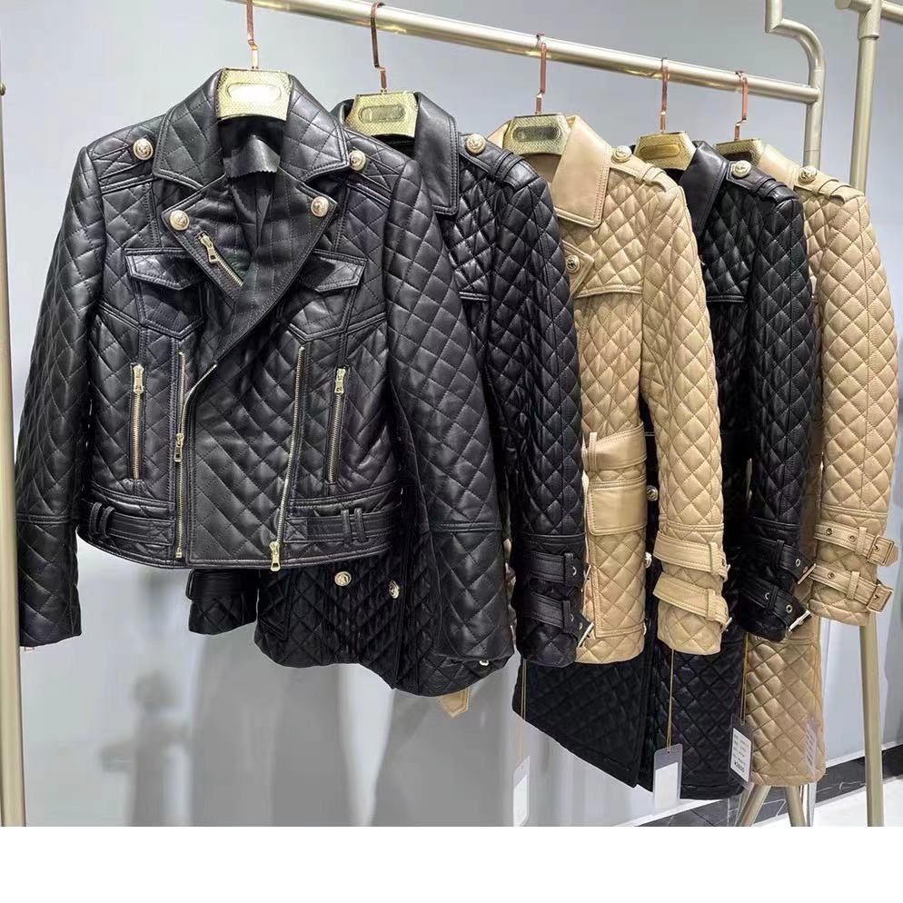 

2021 Winter Khaki And Black Sheepskin WOmen' Coats Designer Metal Cotton Cotton Long Coat Women 1010111, Black short