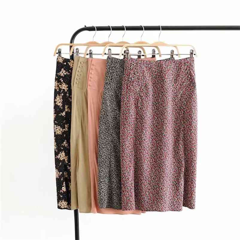 

Vintage High waisted midi skirts women Summer bodycon pencil ladies korean skirt casual floral boho 210521, Pink