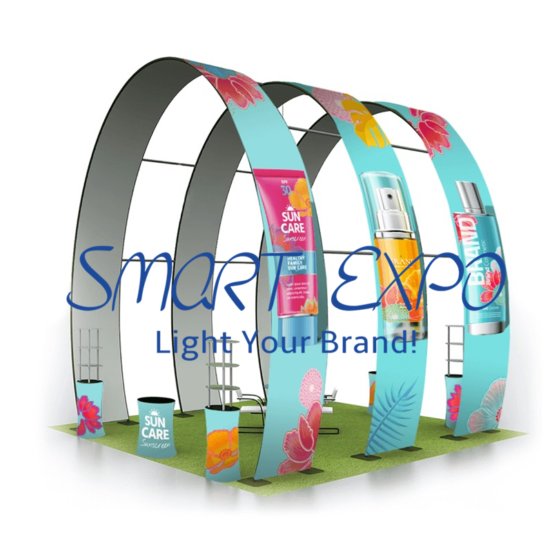 Large 3-set Combined Arch Entrance Advertising Display with Tubing Structure Tension Fabric Graphic and Portable Carry Bag-image-403623011