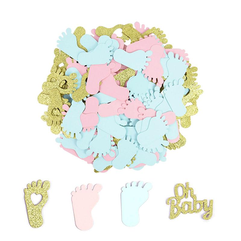 

Party Decoration 100-150pcs/bag Baby Shower Confetti Foot Oh Letter Shape Glitter Paper Gender Reveal Supplies Table Scatters