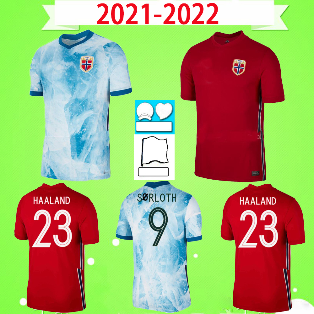 

21/22 soccer jerseys 2021 2022 home red away blue #23 HAALAND nation team Shirt SØRLOTH ØDEGAARD BERGE Football uniforms kids kit boys suit set