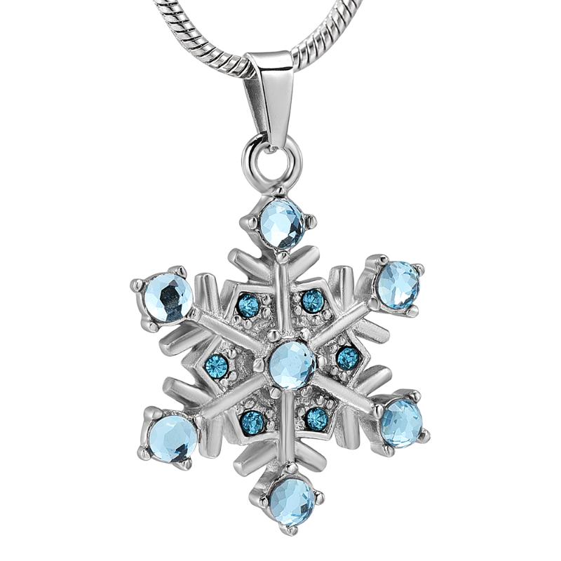 Pendant Necklaces LKJ12840 Custom Design Snowflake Keepsake Urn Ash Holder For Human/ Pet Stainless Steel Cremation Jewelry Necklace-image-709053442