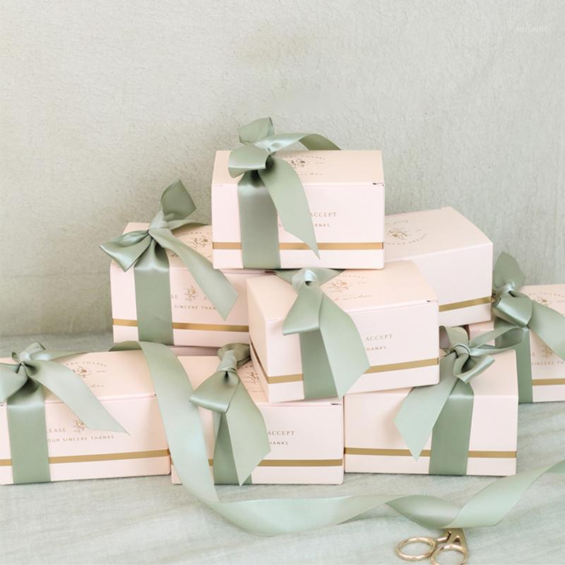 

Gift Wrap 100pcs Wedding Favors For Guests In Bulk Elegant Boho Green Bonbonniere Boxes Event Party Supplies With Satin Ribbon