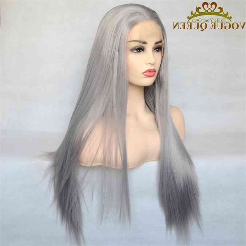 

Queen Sliver Grey Vogue Synthetic Lace Front Wig Long Straight High Temperature Fiber Daily Wear For Women, Grape purple