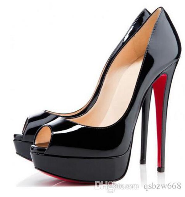 

Shoes Louboutin CL Christian Classic Brand Red Bottom High Heels Platform Shoe Pumps Nude/Black Patent Leather Peep-toe AUI, Blue