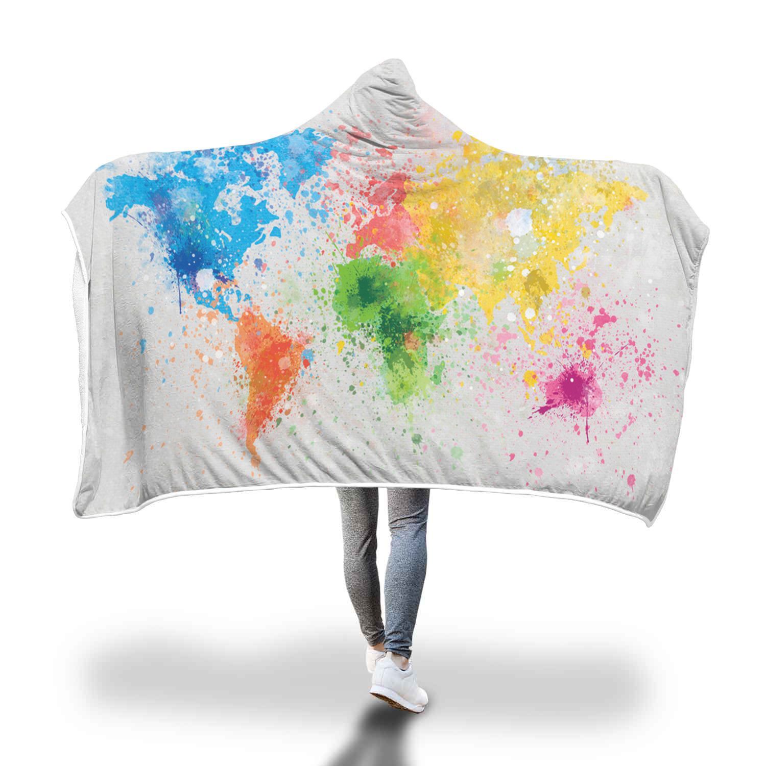 

Child Adults World Map Blanket Sherpa Fleece Home Warm Maps Printed Hooded Blankets Wearable Children Kids Gift