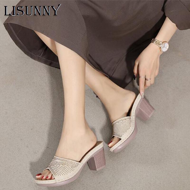 

Dress Shoes LISUNNY Women's Slippers Sandals 2021 Summer 8cm High Heels Women Woman Fashion, Black