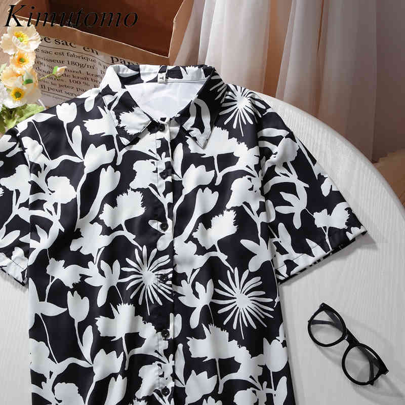 

Kimutomo Floral Print Short-sleeved Shirt Women Retro Hong Kong Style Casual Loose Korean Fashion Single Breasted Tops 210521, Black