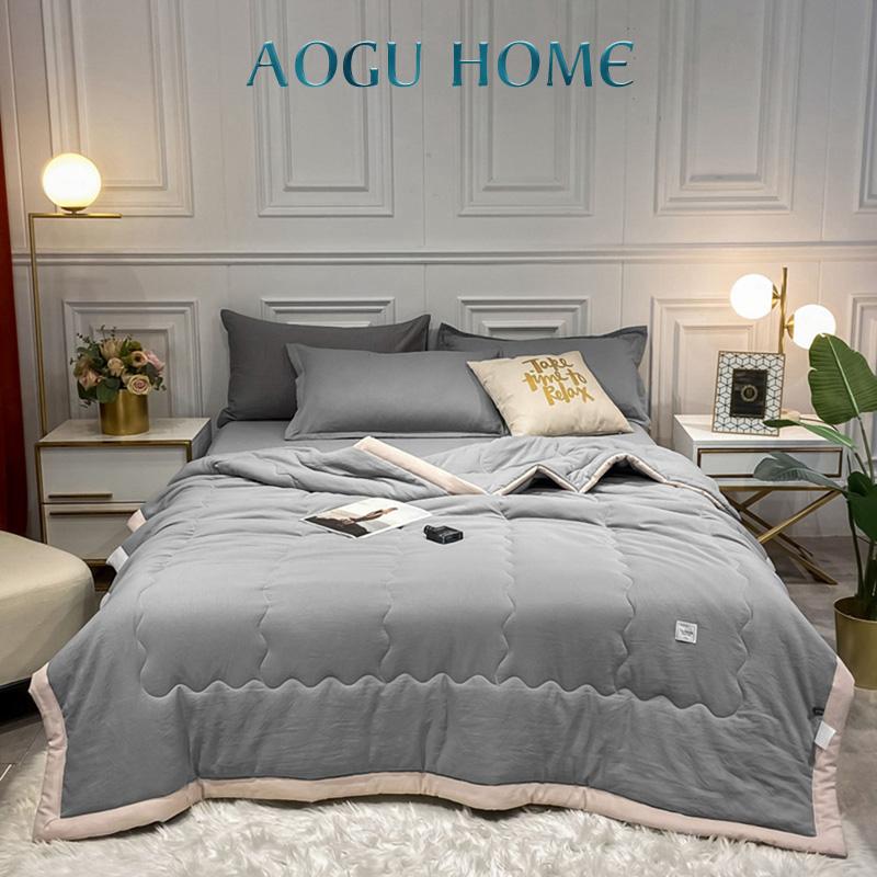 

4pc Summer Washed Quilt Comforter Soft Breathable Blanket Pure Color Bed Sheet Print Bedspread Cover Textile Comforters & Sets