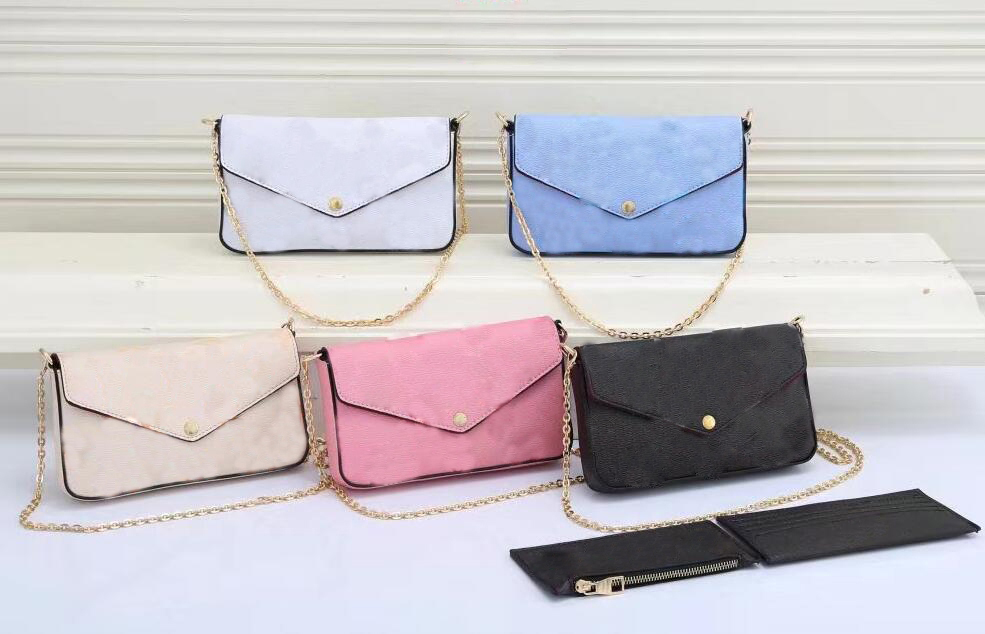 

3pcs sets Women Shoulder Bag Evening Bags Colorful Messenger Bag Chain Strap Cross Body bags Ladies Flap Purse Clutch Bags Totes With Box and Dust bag, Ivory