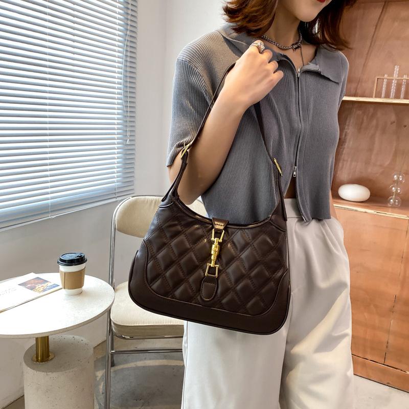 

Fashion Handbag PU Texture Rhombic Lock Trend Shoulder Underarm Bag Purses And Handbags Luxury Designer Bags, Black