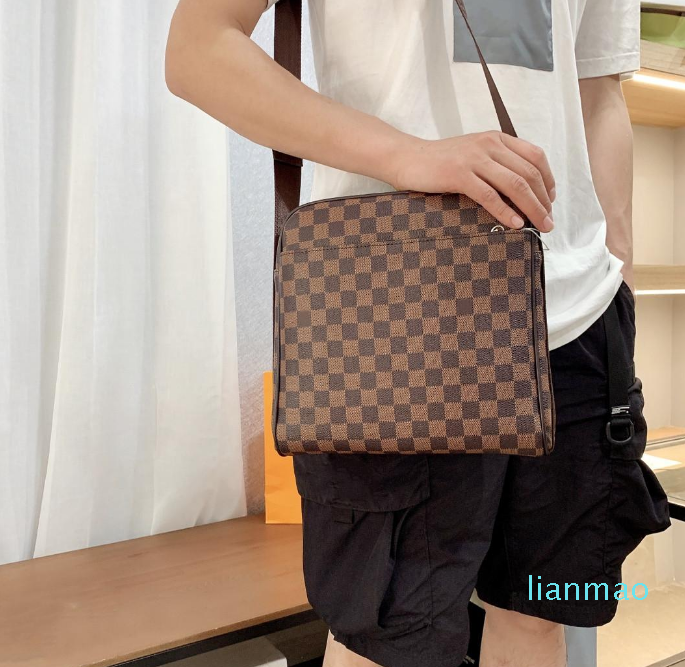 

Classic Mens Briefcases Designers Crossbody Check Shoulder Bags Unisex Fashion Messenger Bag Plaid Purses with Printed Letters, Coffee check(logo)
