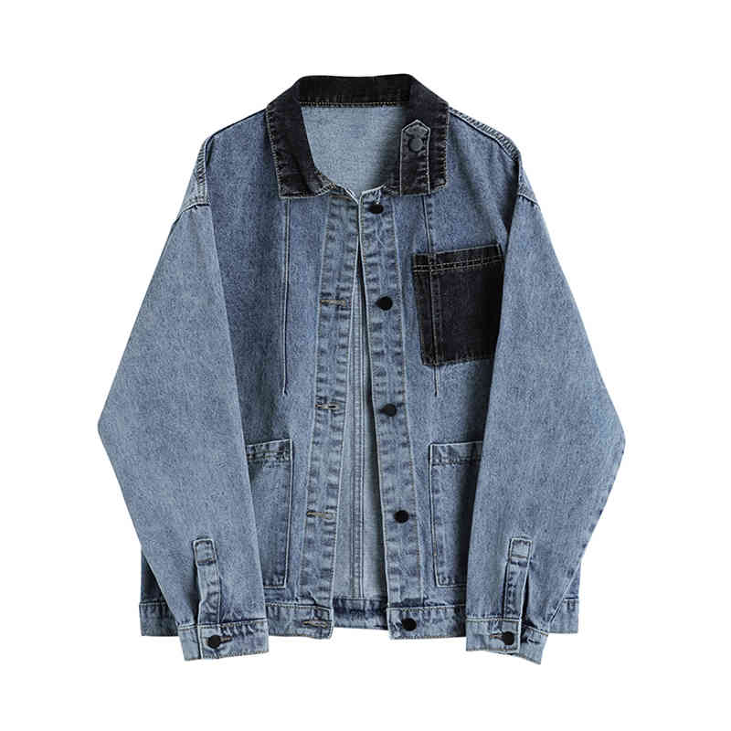 

women's jackets jaqueta jeans de retalhos das mulheres lapela denim casaco coreano casacos outono inverno nova cor contraste jaquetas p, Black;brown