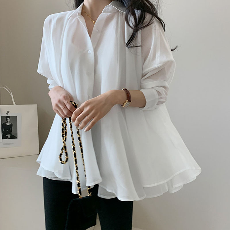 

Lucyever Spring Summer Loose Women Shirts White Button Long Sleeves Office Blouse Ladies Casual Turndown Collar Shirt 210521