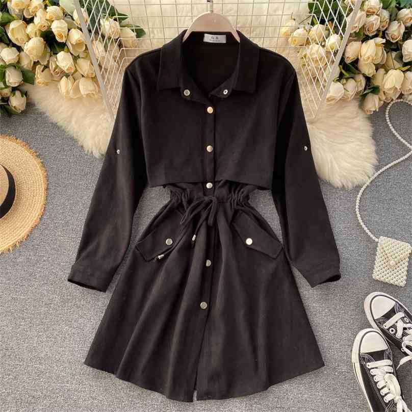 

Women Short Dress Spring Autumn Turn Down Collar Single-breasted Casual es Ladies Shirts 210525, Yellow