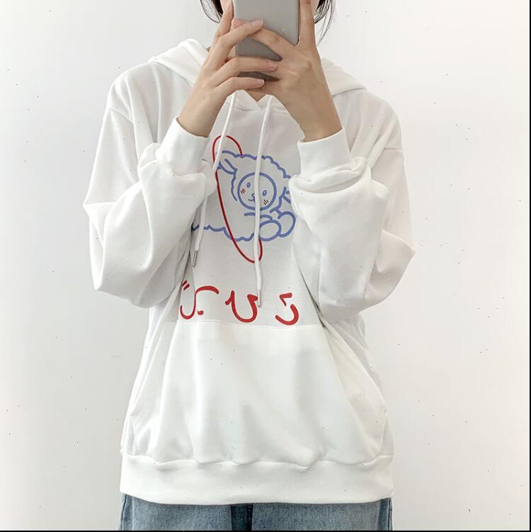 

Autumn Japanese cute sheep print Women Sweatshirts loose hooded pullover sweater, Black