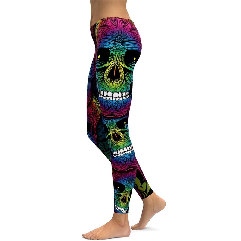 

Skull Printting Leggings Women Halloween High Waist Scull Female Skinny Workout Pants Plus Size Leging Feminina 210604, Multi
