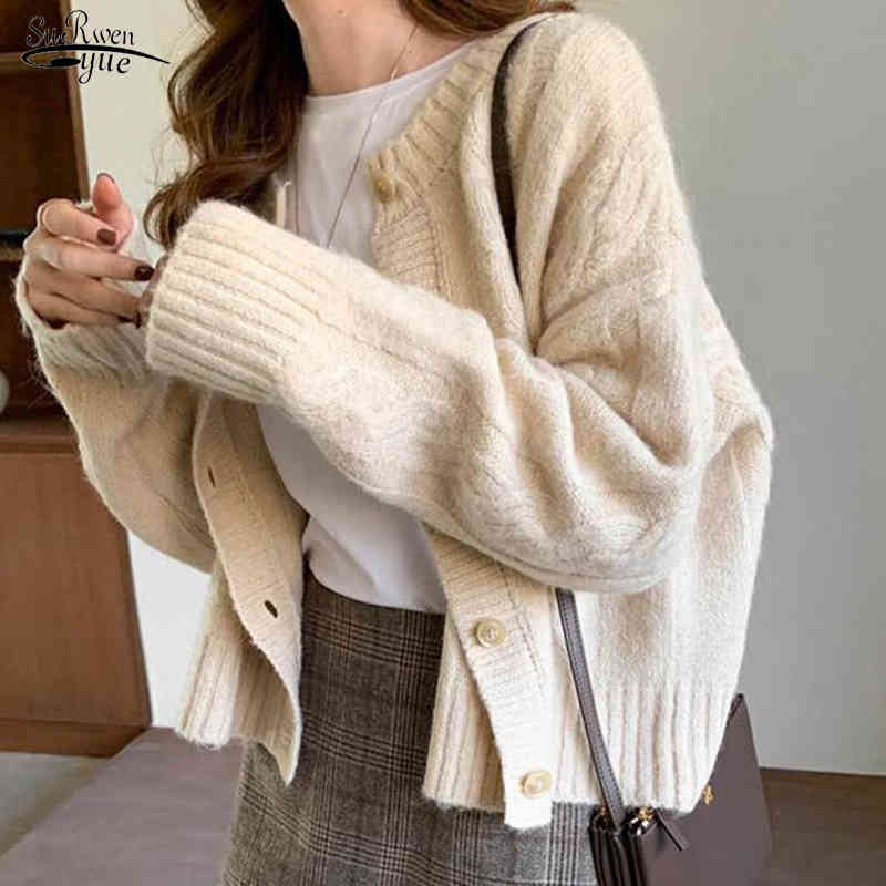 Pull de cardigan tricoté d'hiver d'automne épaississez les manches longues à manches longues vintage plus taille décontractée 11630 210508