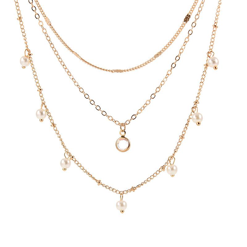 

Trendy Crystal Pearl Pendant Chain Necklace Multilayer Alloy Women Fashion Clavicle Choker Jewelry Chokers