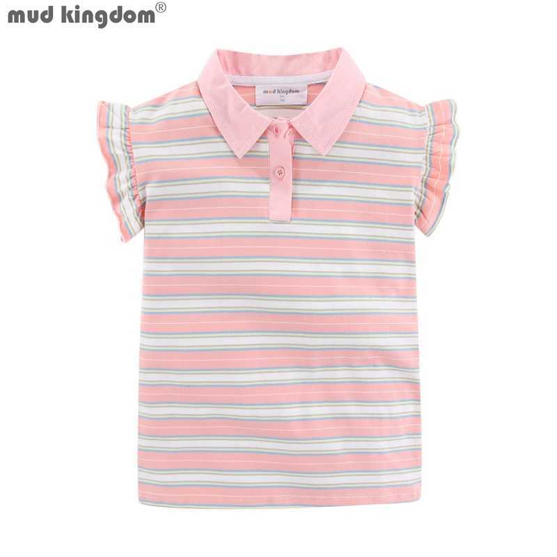 

Mudkingdom Summer Flutter Sleeve Girl Polo Dress for Girls Shirt Dresses Toddler Short Stripe Clothes Children Clothing 210615, Pink