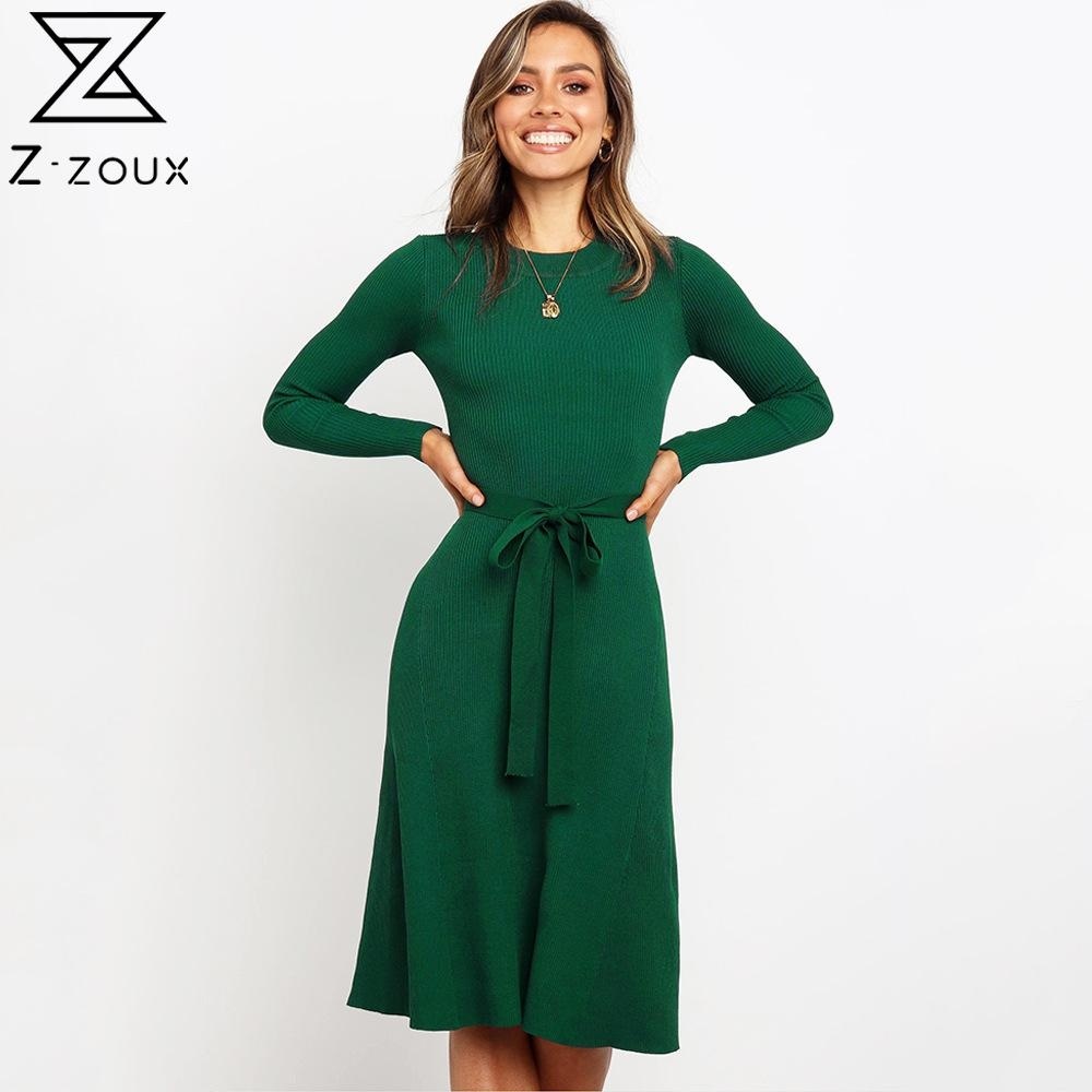 

Women Dress Bandage Long Knitted Dresses Sleeve Knitting Plus Size Black Red wine Green Vintage 210524
