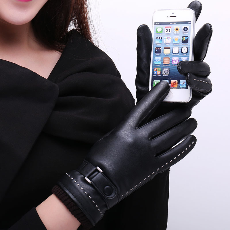 

Winter Necessities Black PU Leather Touch Screen Gloves for Men Women Couples Gift