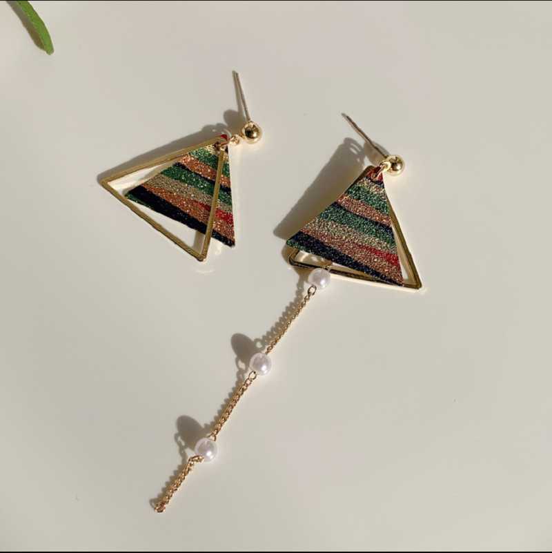 

Stud Colorful L Asymmetry 925 Sterling Silver Long Resin Pearl Tassel Triangle Earrings For Women Girlfriend Gifts Fine Jewelry, Golden;silver